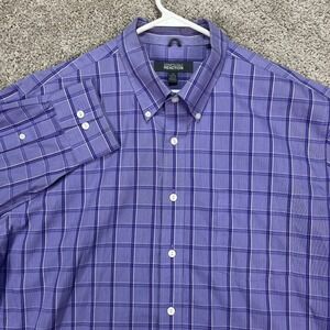 Kenneth Cole‎ Reaction Mens XL Blue Plaid Button Down Shirt Regular Fit Non Iron